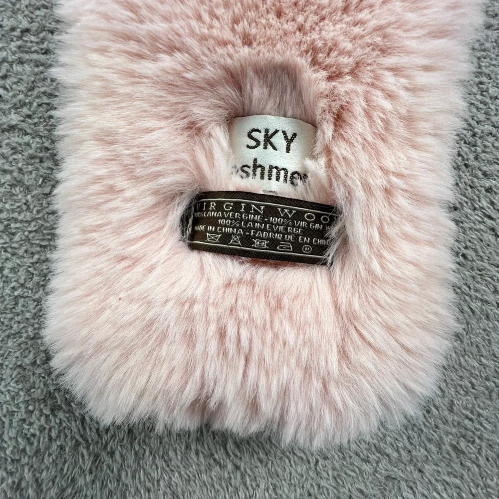 Cashmere Pink 100%‎ Virgin Wool Plush Faux Fur Scarf 34x5 Sky Elegant Luxury